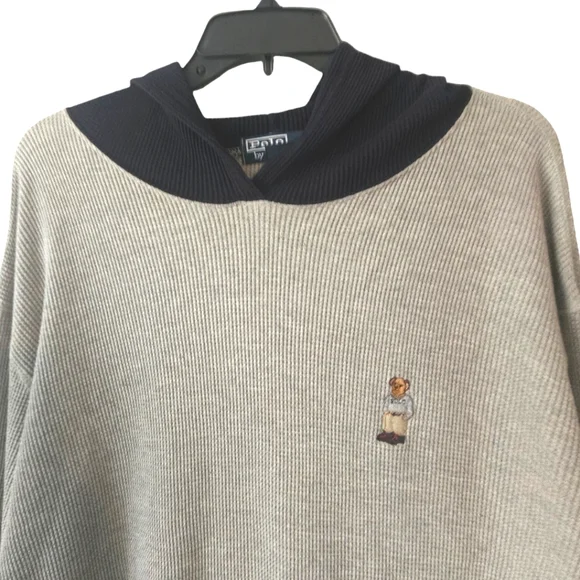Polo Ralph Lauren Spell Out Bear Waffle Knit Hoodie Sweatshirt Size Large - Picture 9 of 16